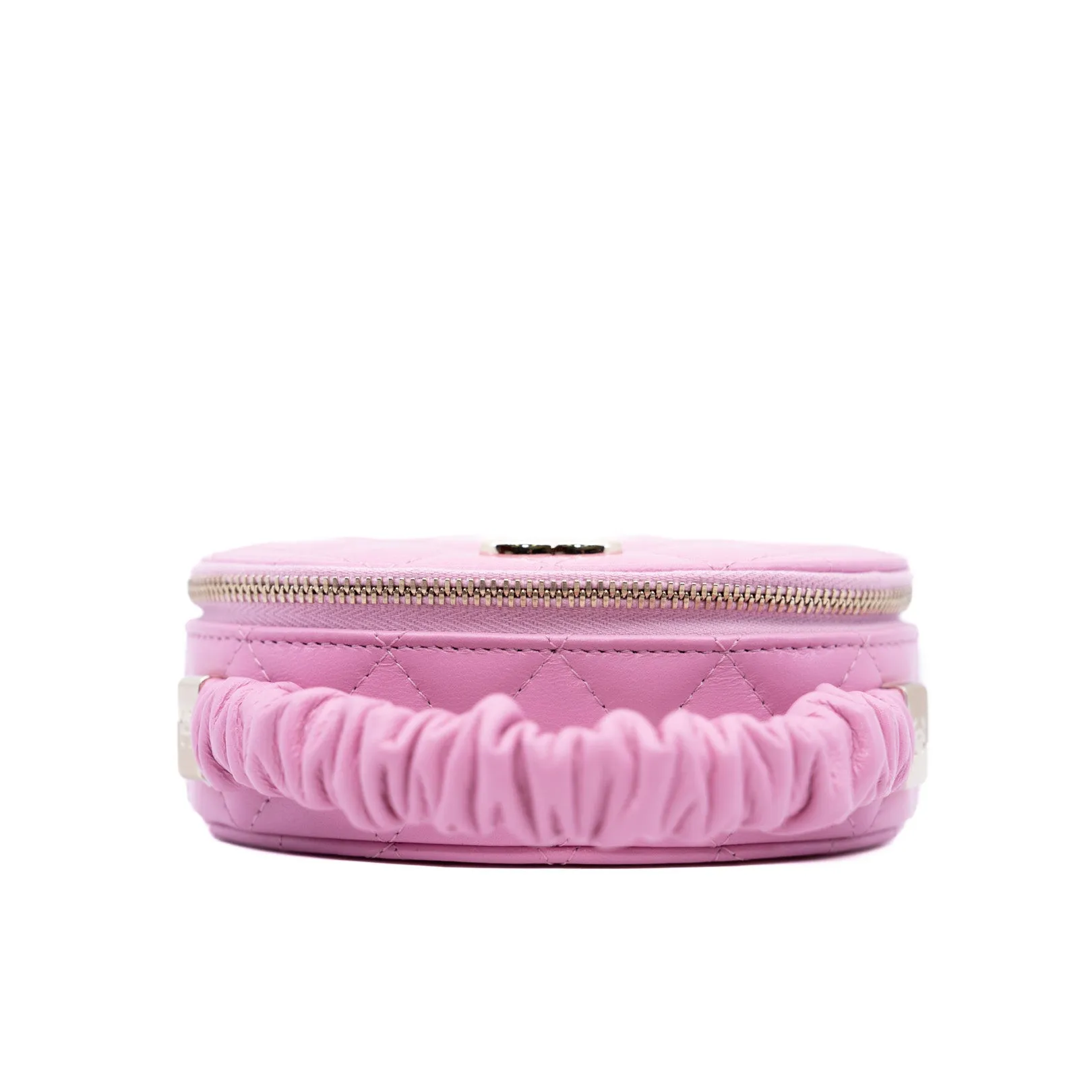 oval top handle vanity case in leather pink ghw  seri 32