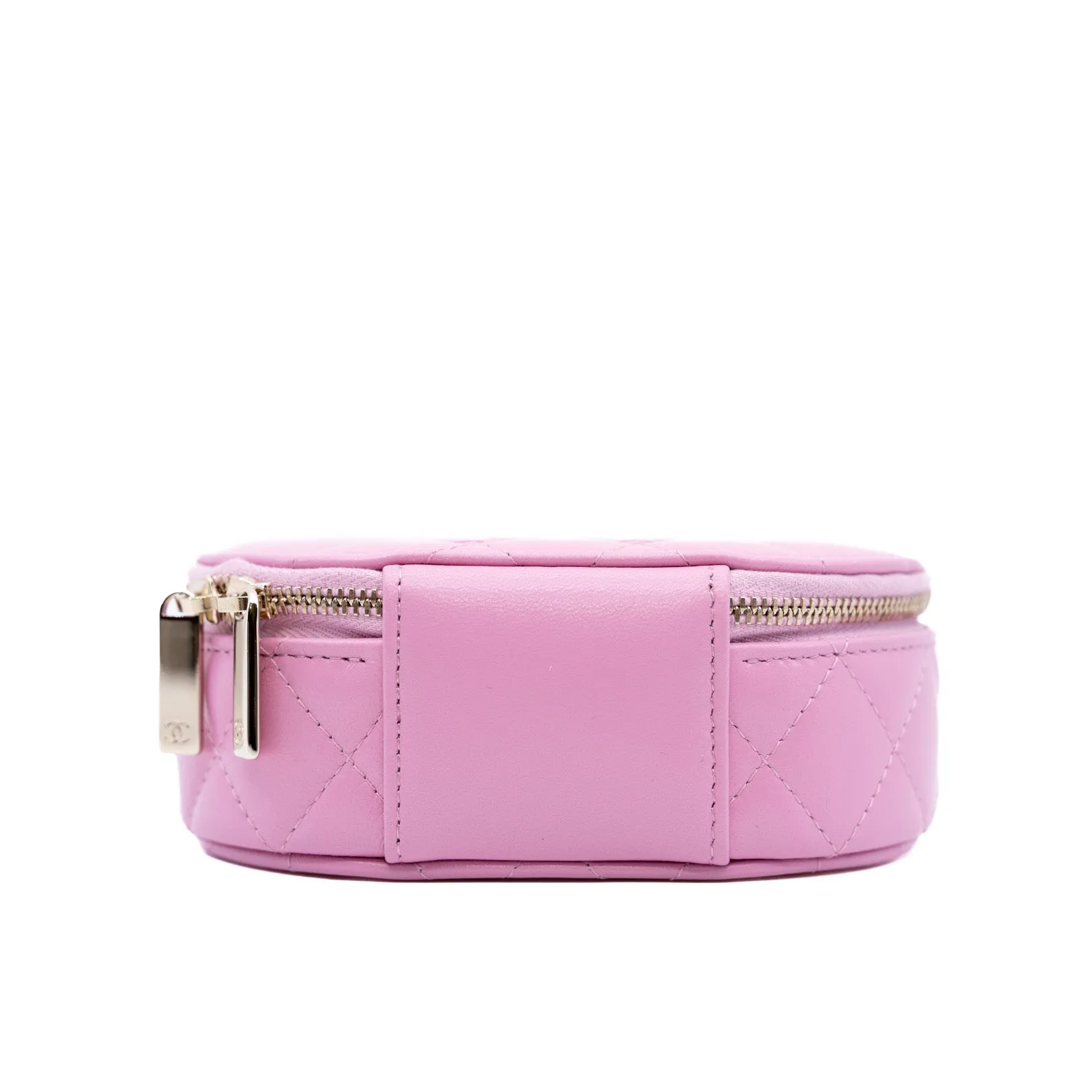 oval top handle vanity case in leather pink ghw  seri 32