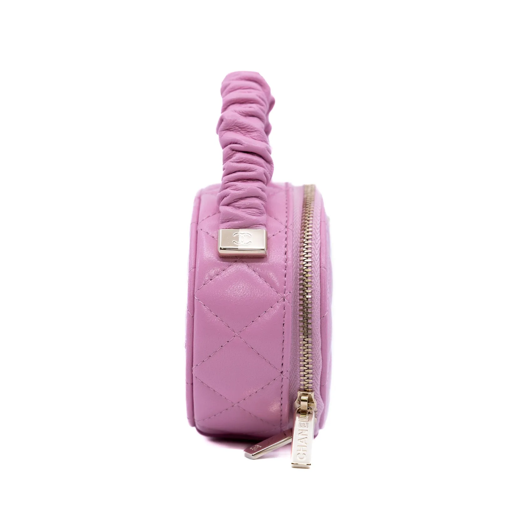 oval top handle vanity case in leather pink ghw  seri 32