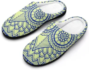 Owl Ethnic Pattern Mens Cotton Slippers Anti-slip Rubber Sole Winter Warm House Shoes For Daily Wear