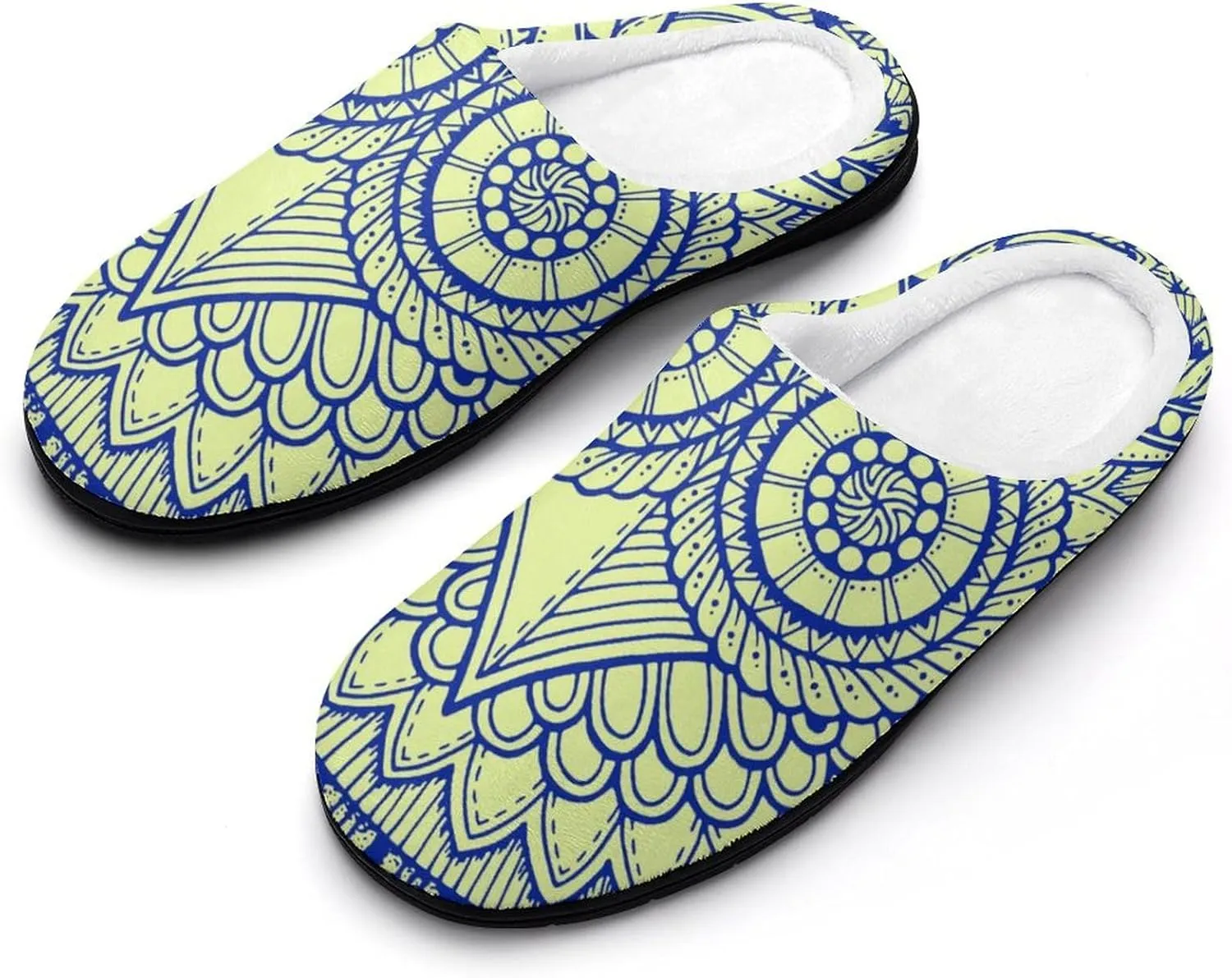 Owl Ethnic Pattern Mens Cotton Slippers Anti-slip Rubber Sole Winter Warm House Shoes For Daily Wear