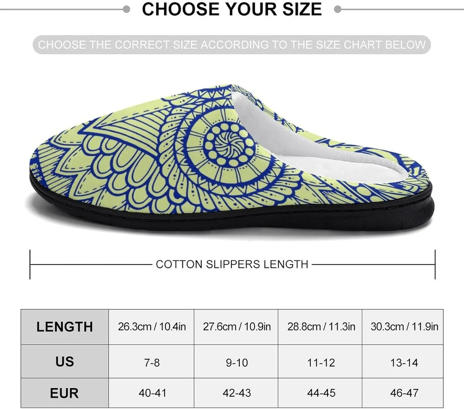Owl Ethnic Pattern Mens Cotton Slippers Anti-slip Rubber Sole Winter Warm House Shoes For Daily Wear