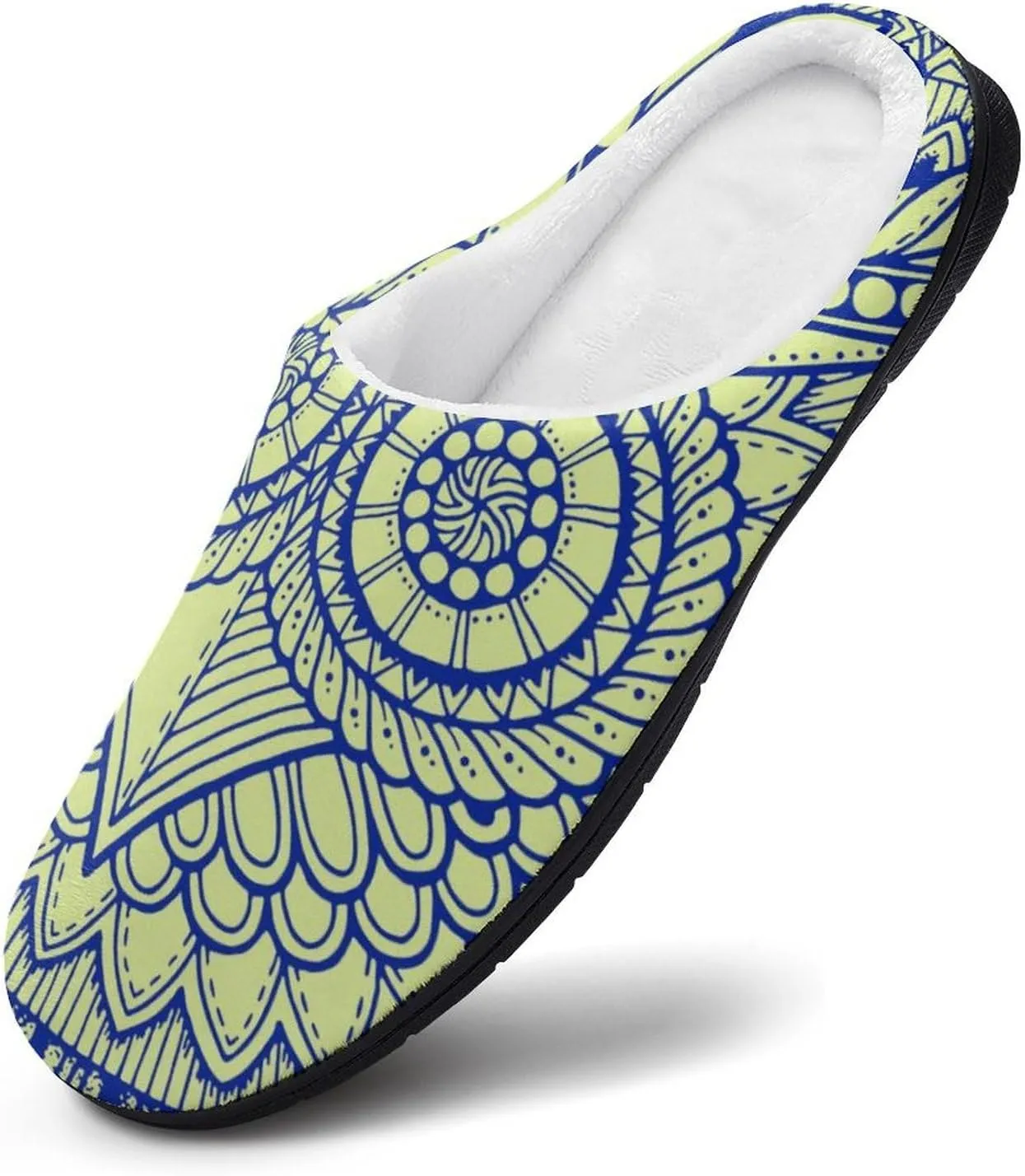 Owl Ethnic Pattern Mens Cotton Slippers Anti-slip Rubber Sole Winter Warm House Shoes For Daily Wear