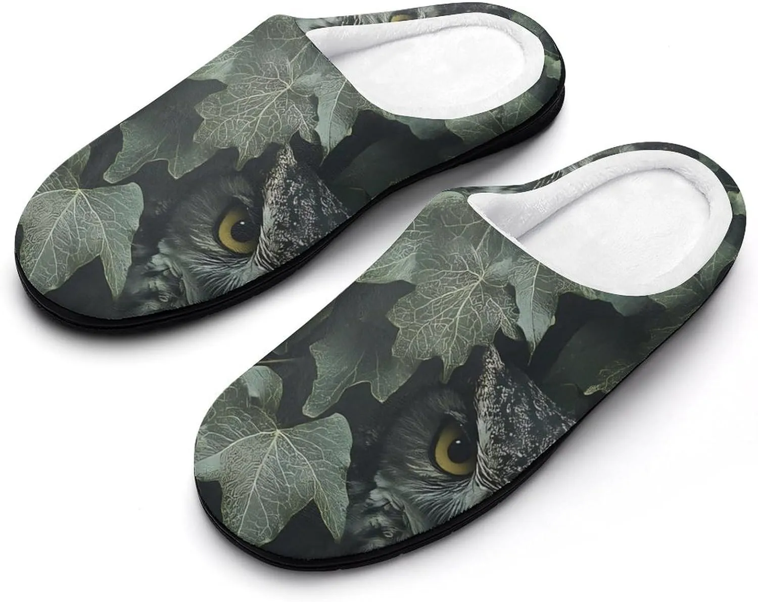 Owl Hiding in The Ivy Womens Cotton Slippers Anti-slip Rubber Sole Winter Warm House Shoes For Daily Wear