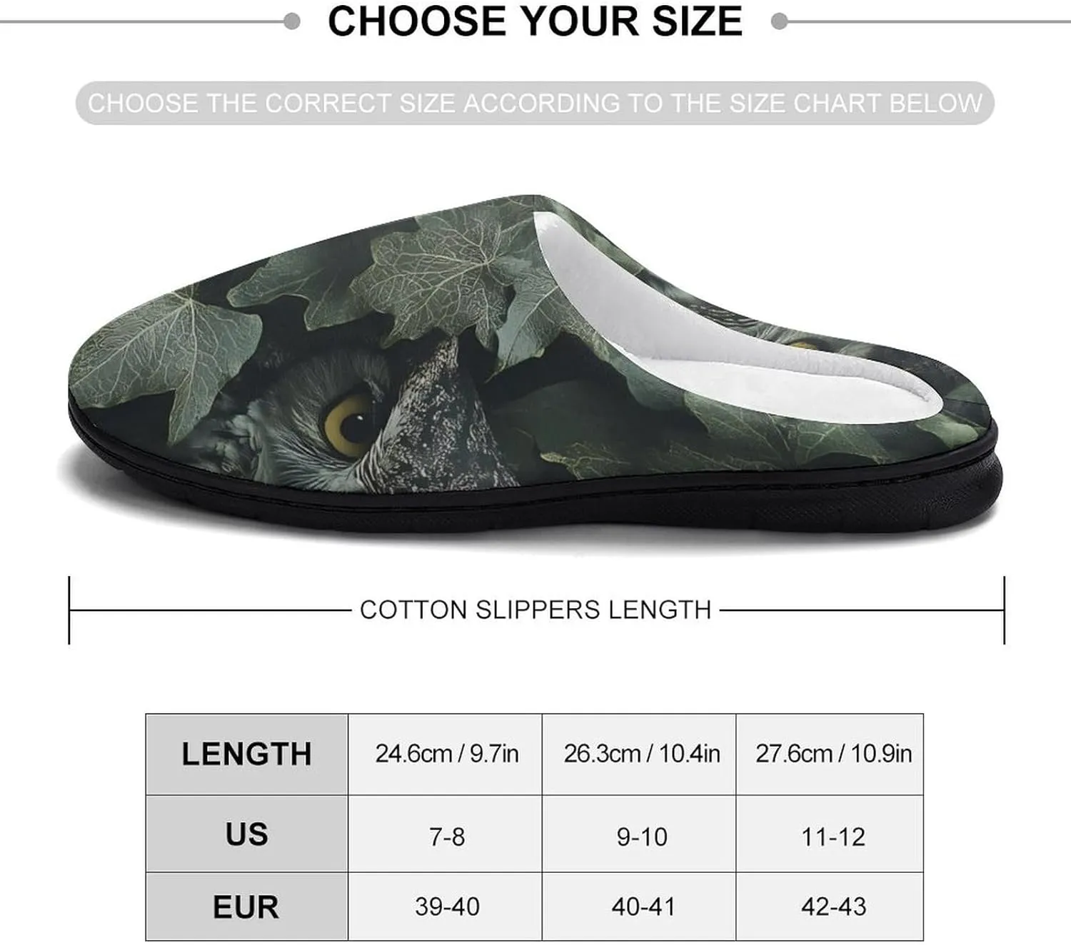 Owl Hiding in The Ivy Womens Cotton Slippers Anti-slip Rubber Sole Winter Warm House Shoes For Daily Wear