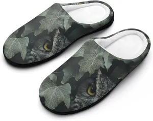 Owl Hiding in The Ivy Womens Cotton Slippers Anti-slip Rubber Sole Winter Warm House Shoes For Daily Wear