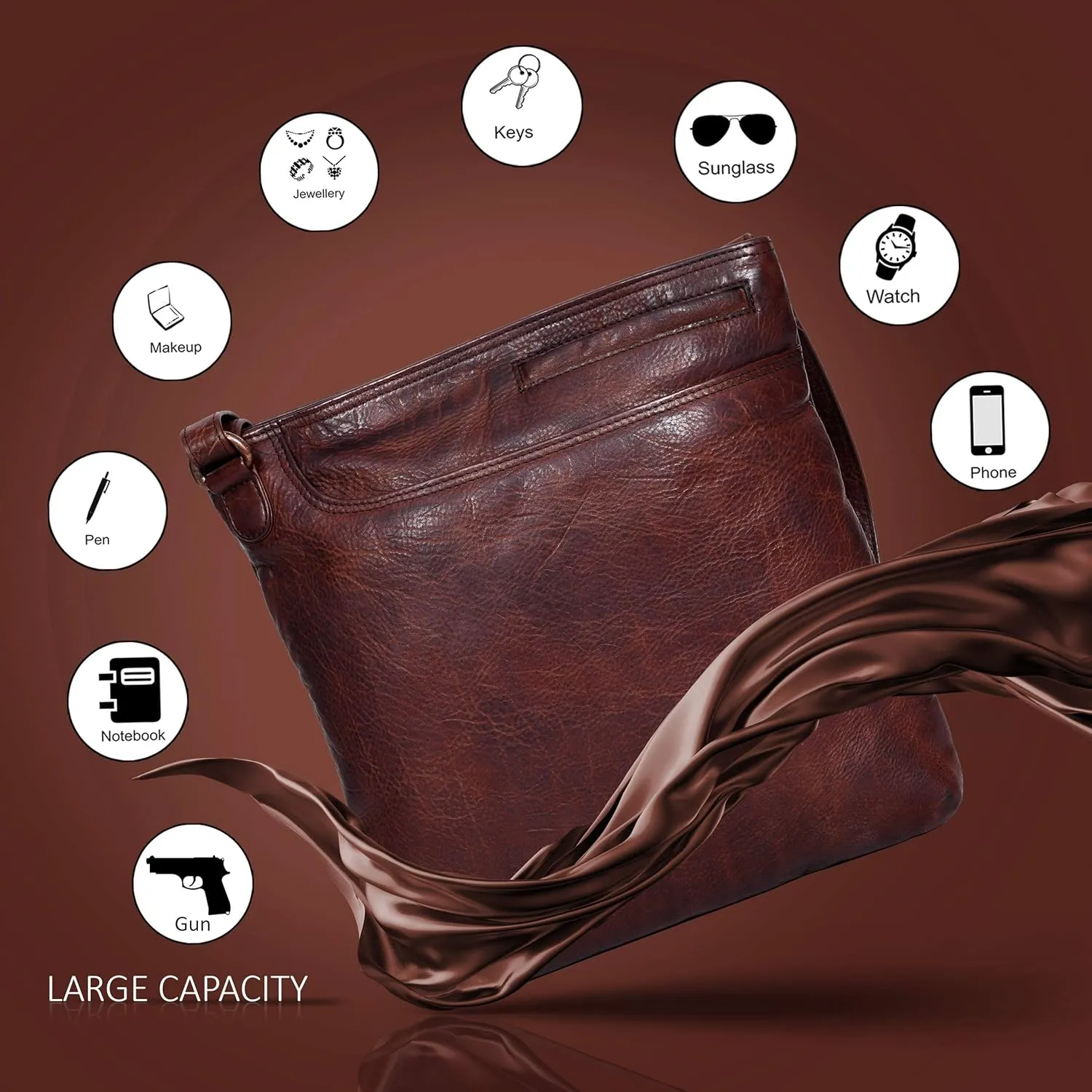 Ozora Multi Pockets Handmade Leather Crossbody Handbags & Sling Bag for Men & Women with Detachable Holster