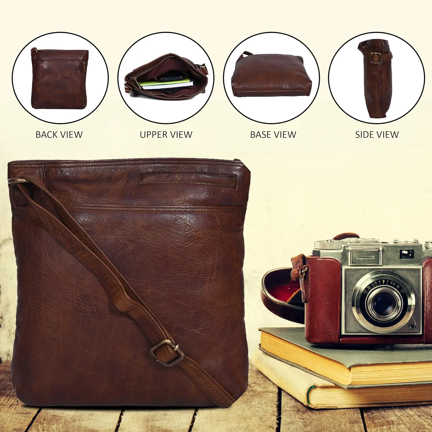 Ozora Multi Pockets Handmade Leather Crossbody Handbags & Sling Bag for Men & Women with Detachable Holster