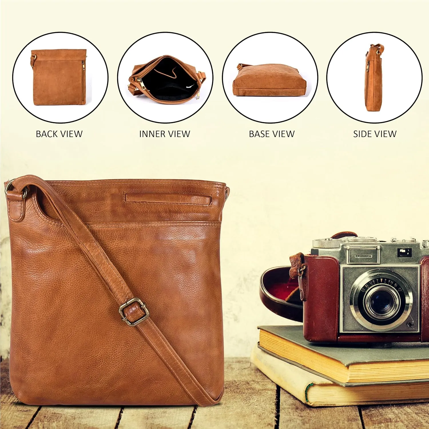 Ozora Multi Pockets Handmade Leather Crossbody Handbags & Sling Bag for Men & Women with Detachable Holster