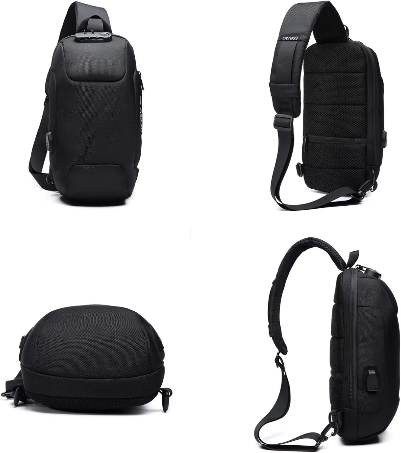 OZUKO sling bag for men anti theft backpacks with usb charger Travel Hiking Chest Bag Daypack water proof (Dark Gray)