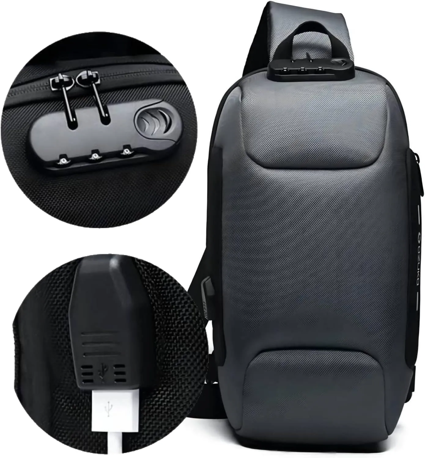 OZUKO sling bag for men anti theft backpacks with usb charger Travel Hiking Chest Bag Daypack water proof (Dark Gray)