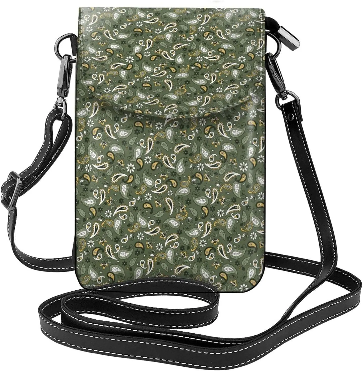 Paisley Oriental Floral Print Small Crossbody Bags for Women Leather Cell Phone Purses Mini Leather Shoulder Handbag Adjustable Strap