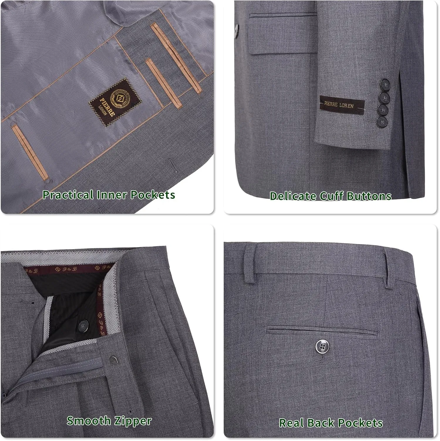 P&L Men's Suit 2 Piece Classic Fit Suits for Men Premium Business Suit Jacket & Pleated Pants Set for Wedding Prom