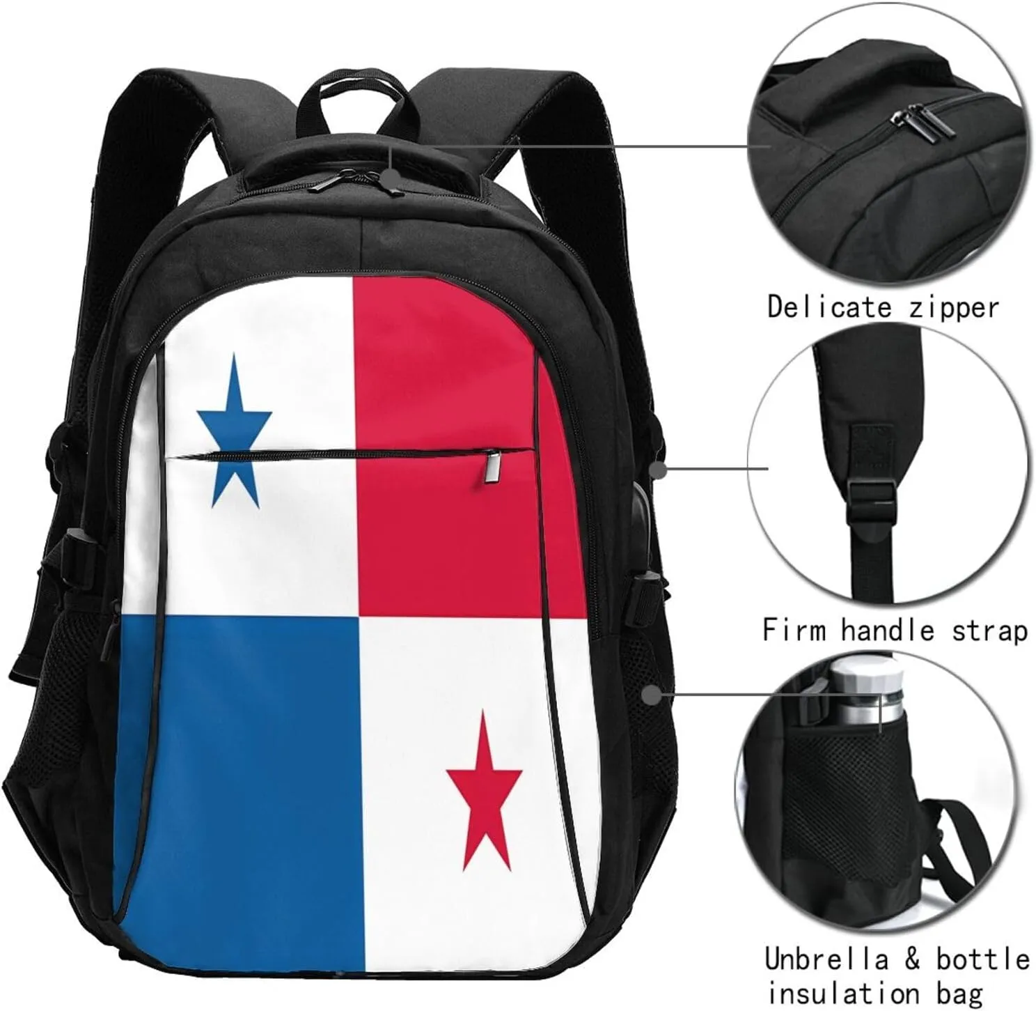 Panama Flag Casual Travel Backpacks Hiking Camping Backpack Large Outdoor Sport Daypack Laptop Rucksack Climbing Working Bags with USB Port