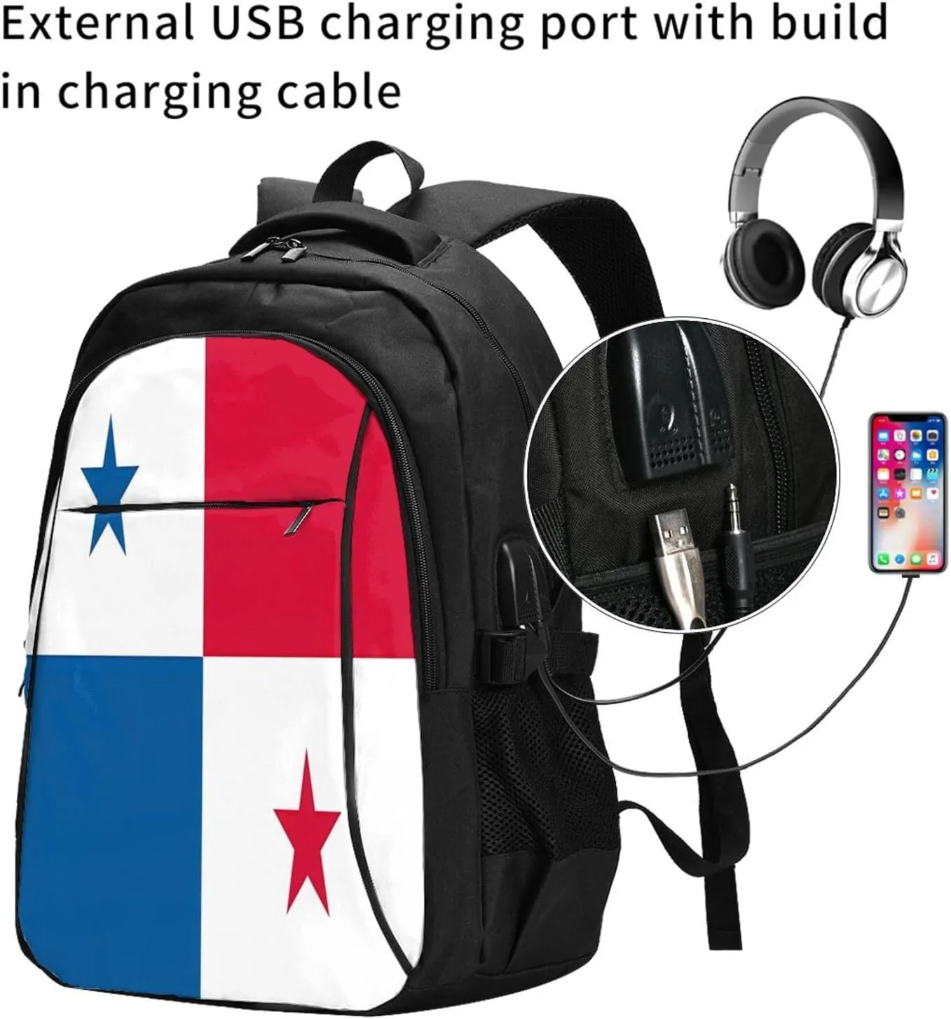 Panama Flag Casual Travel Backpacks Hiking Camping Backpack Large Outdoor Sport Daypack Laptop Rucksack Climbing Working Bags with USB Port