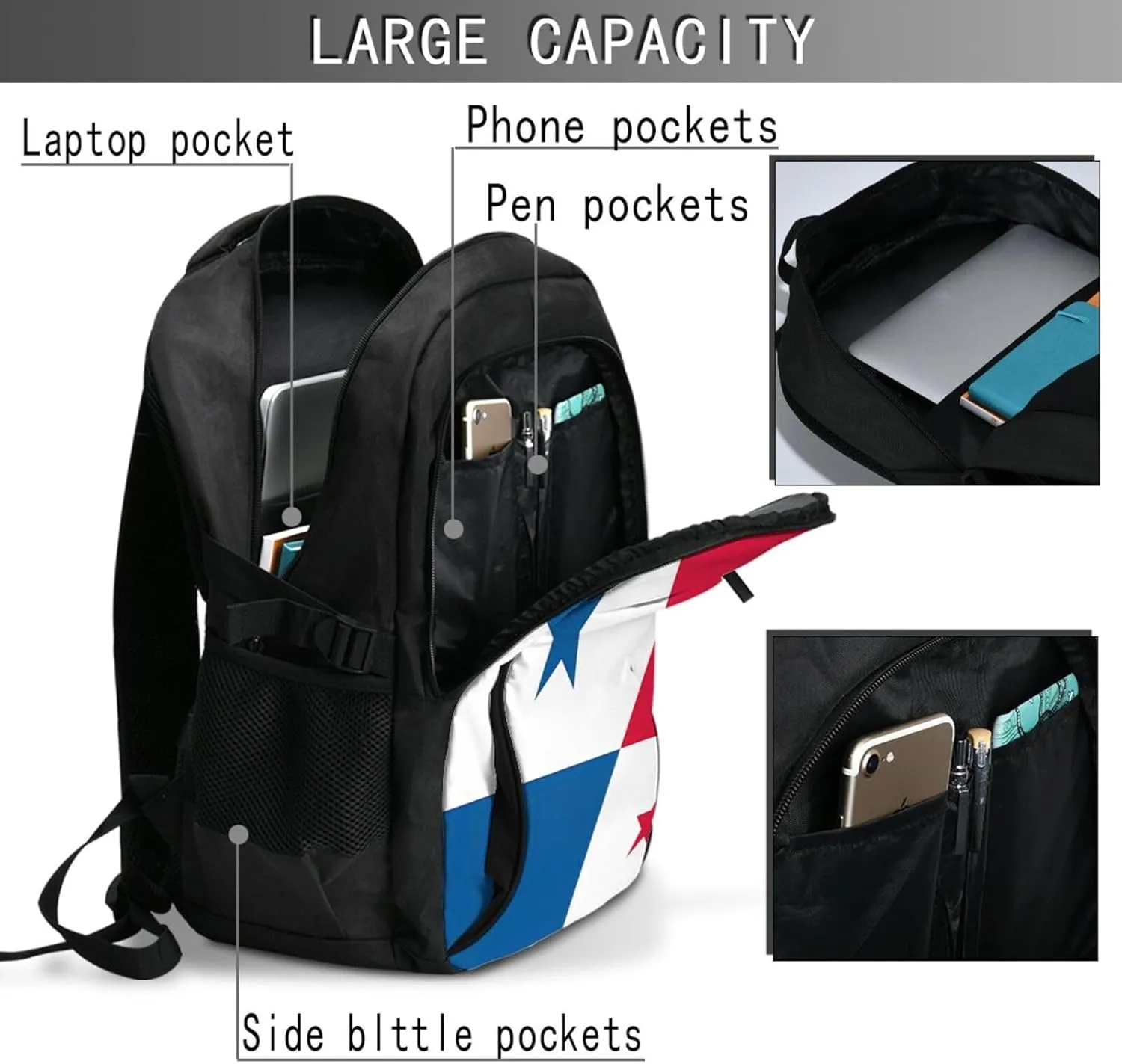 Panama Flag Casual Travel Backpacks Hiking Camping Backpack Large Outdoor Sport Daypack Laptop Rucksack Climbing Working Bags with USB Port