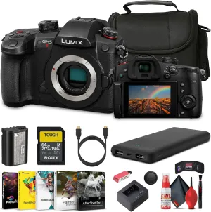 Panasonic Lumix GH5 II Mirrorless Micro Four Thirds Camera (DC-GH5M2BODY) with 64 GB Memory Card   Carry Case   P-Bank Battery   Cleaning Kit   Art Studio Software   More