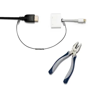 Patented Pre-Assembled Adapter Ties - Anti-Theft Cable Locks for Tools, Dongles, Tethers, Computer adapters. Steel Cable, Security Lock, Easy Installation with Free Crimping Tool