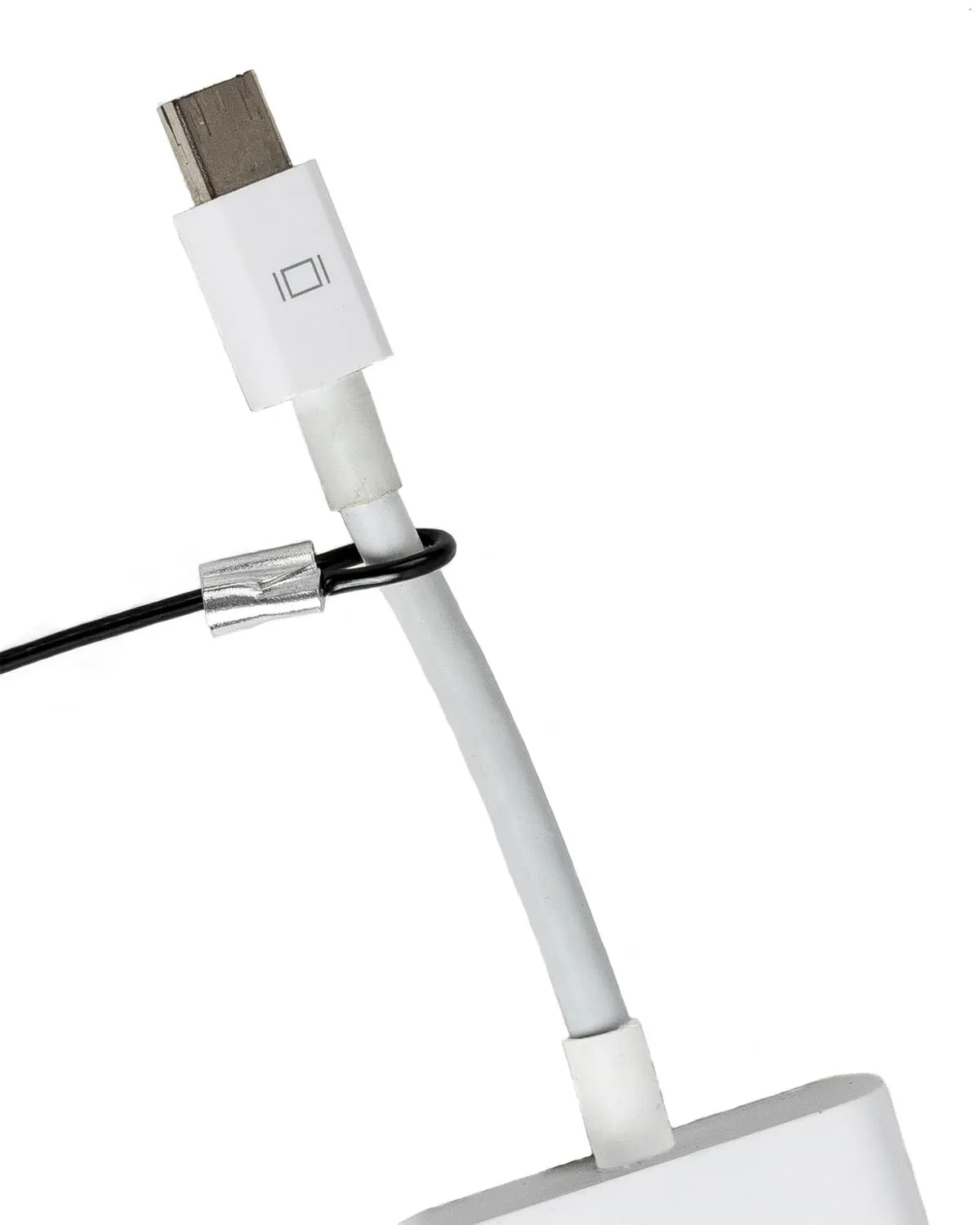 Patented Pre-Assembled Adapter Ties - Anti-Theft Cable Locks for Tools, Dongles, Tethers, Computer adapters. Steel Cable, Security Lock, Easy Installation with Free Crimping Tool