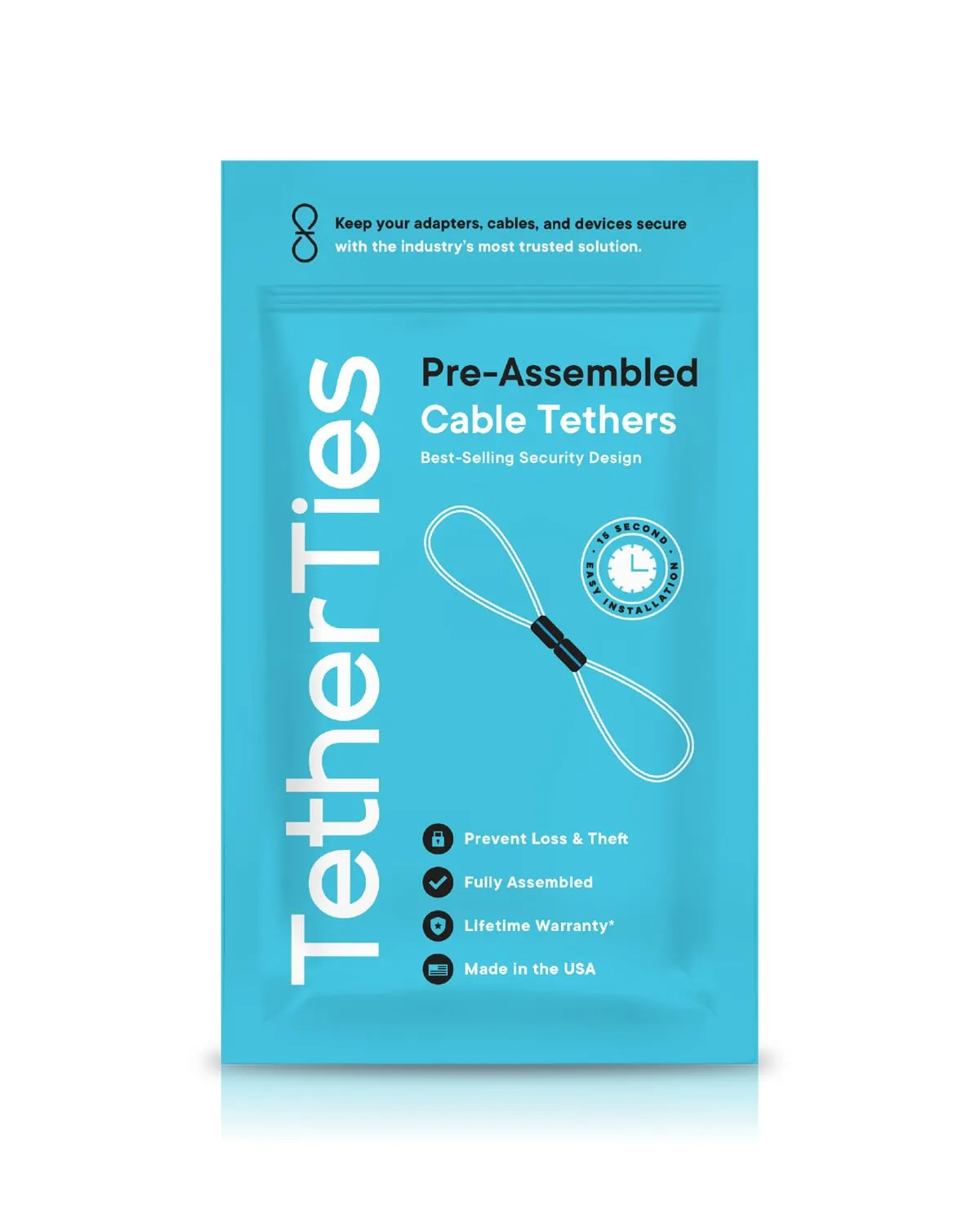 Patented Pre-Assembled Adapter Ties - Anti-Theft Cable Locks for Tools, Dongles, Tethers, Computer adapters. Steel Cable, Security Lock, Easy Installation with Free Crimping Tool