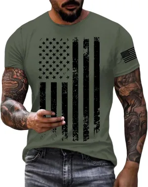 Patriotic Shirts for Men 2025 Short Sleeve Round Neck Flag Printed Gym Workout Tees 4Th of July Graphic Shirt