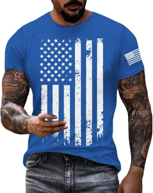 Patriotic Shirts for Men 2025 Short Sleeve Round Neck Flag Printed Gym Workout Tees 4Th of July Graphic Shirt