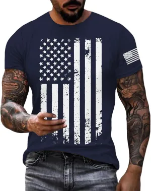 Patriotic Shirts for Men 2025 Short Sleeve Round Neck Flag Printed Gym Workout Tees 4Th of July Graphic Shirt