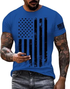 Patriotic Shirts for Men 2025 Short Sleeve Round Neck Flag Printed Gym Workout Tees 4Th of July Graphic Shirt