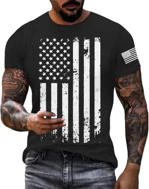 Patriotic Shirts for Men 2025 Short Sleeve Round Neck Flag Printed Gym Workout Tees 4Th of July Graphic Shirt