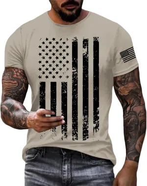 Patriotic Shirts for Men 2025 Short Sleeve Round Neck Flag Printed Gym Workout Tees 4Th of July Graphic Shirt