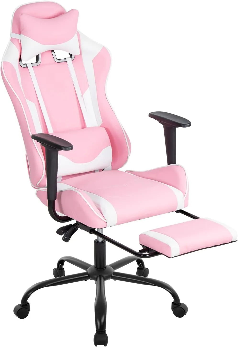 PC Gaming Chair Desk Chair Ergonomic Office Chair Executive High Back PU Leather Racing Computer Chair with Lumbar Support Footrest Modern Task Rolling Swivel Chair for Women Men Girls Adults, Pink