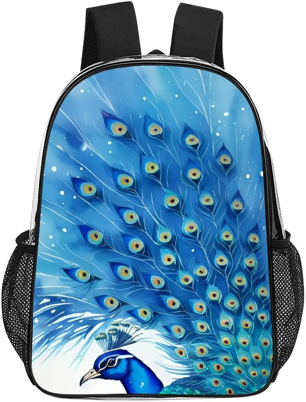 Peacock Blue Watercolor Art Daypack Backpack Transparent Multipurpose Anti-Theft Shoulder Bag Big Capacity Gym Outdoor Hiking Backpack With Smooth Zippers