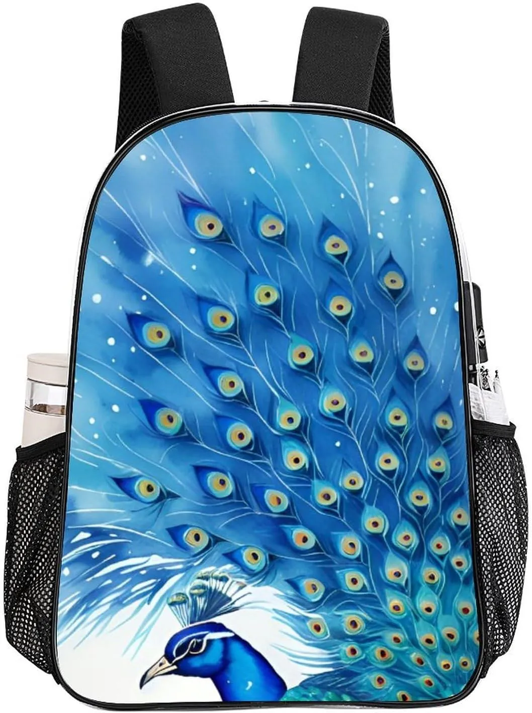 Peacock Blue Watercolor Art Daypack Backpack Transparent Multipurpose Anti-Theft Shoulder Bag Big Capacity Gym Outdoor Hiking Backpack With Smooth Zippers