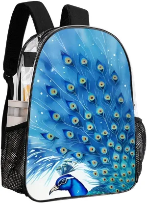 Peacock Blue Watercolor Art Daypack Backpack Transparent Multipurpose Anti-Theft Shoulder Bag Big Capacity Gym Outdoor Hiking Backpack With Smooth Zippers