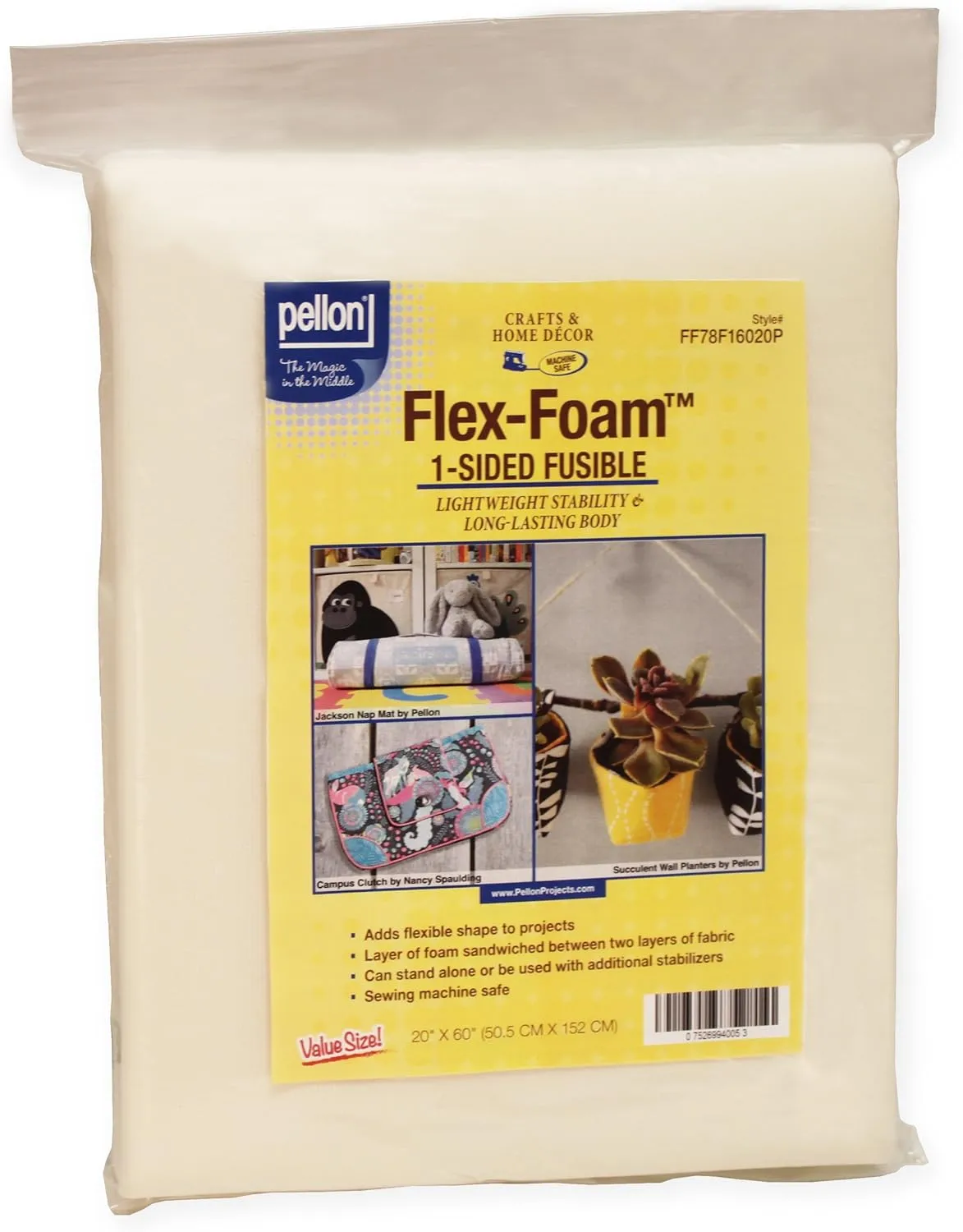 Pellon FF78F16020P Flex-Foam 1-Sided Fusible Stabilizer, 20" x 60" , White