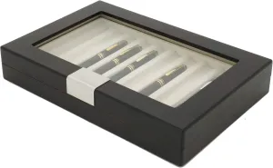 Pen Display Box Wood Finish Glass Window Engravable (Brown Espresso)