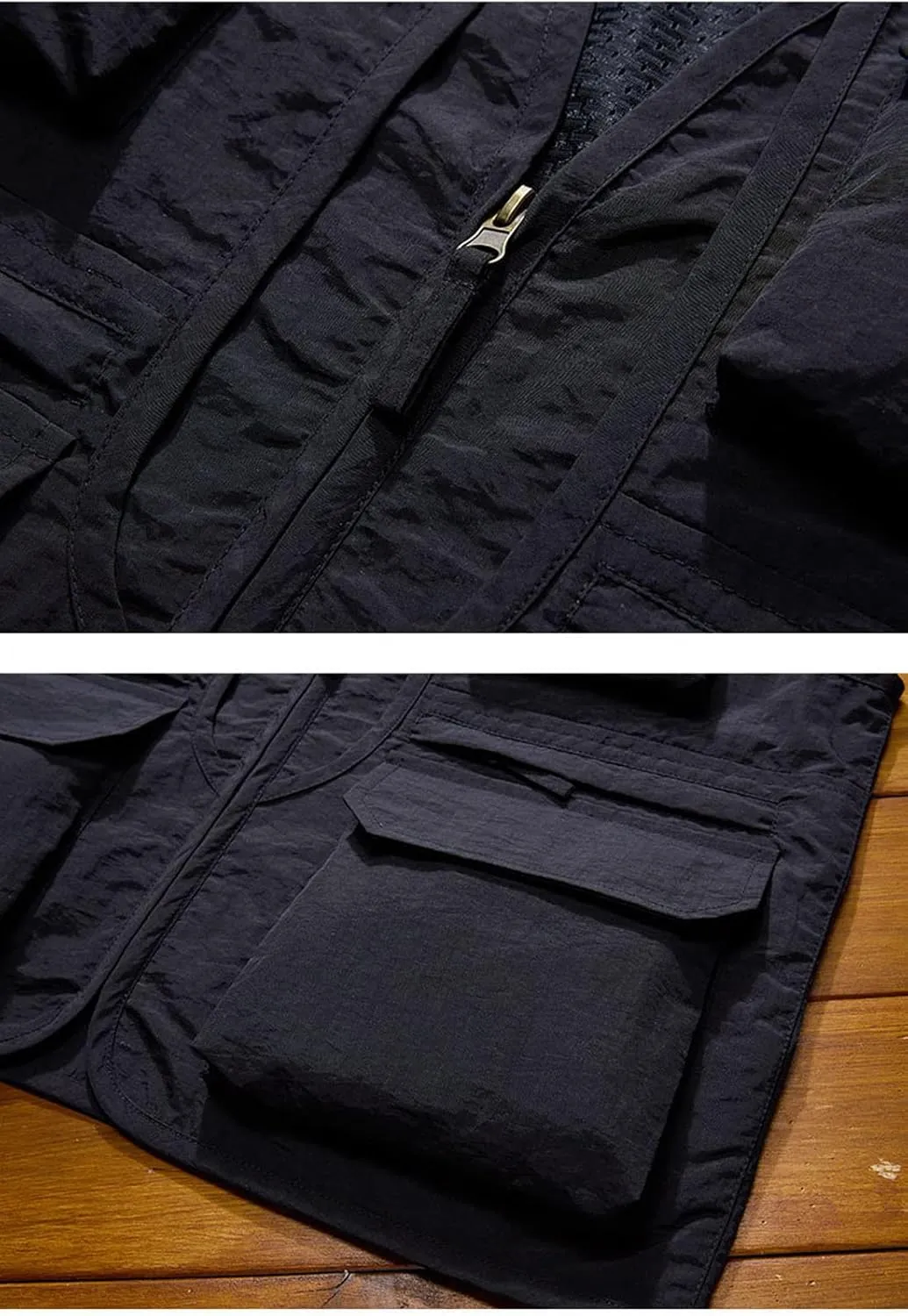 Perbai Men's Black Utility Fishing Vest Outdoor Summer Lightweight Work Photo Safari Cargo Vest