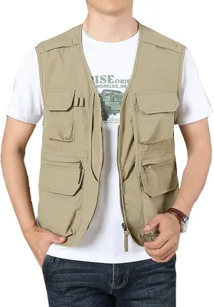 Perbai Men's Black Utility Fishing Vest Outdoor Summer Lightweight Work Photo Safari Cargo Vest