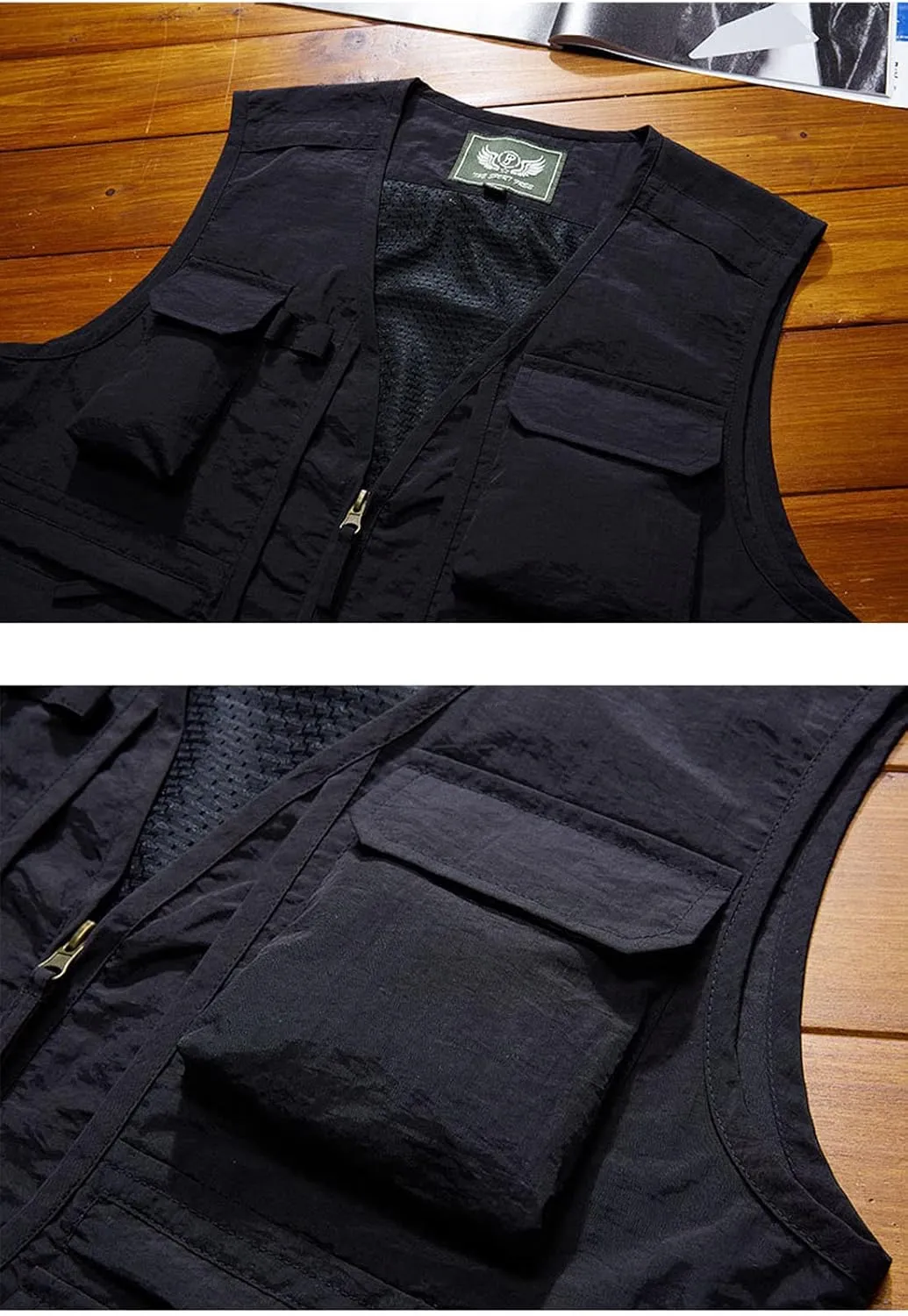 Perbai Men's Black Utility Fishing Vest Outdoor Summer Lightweight Work Photo Safari Cargo Vest