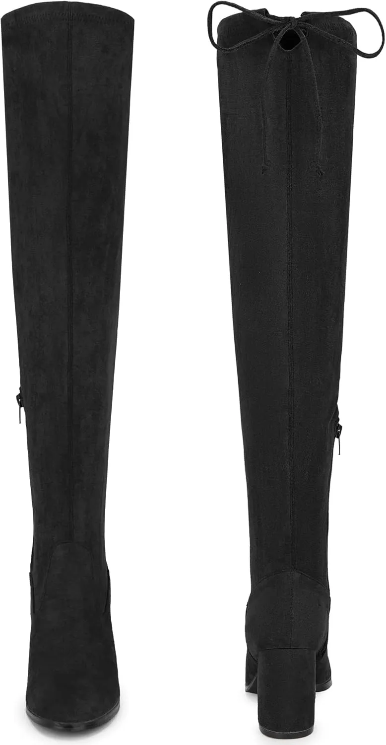 Perphy Round Toe Chunky Heel Over the Knee Boots for Women