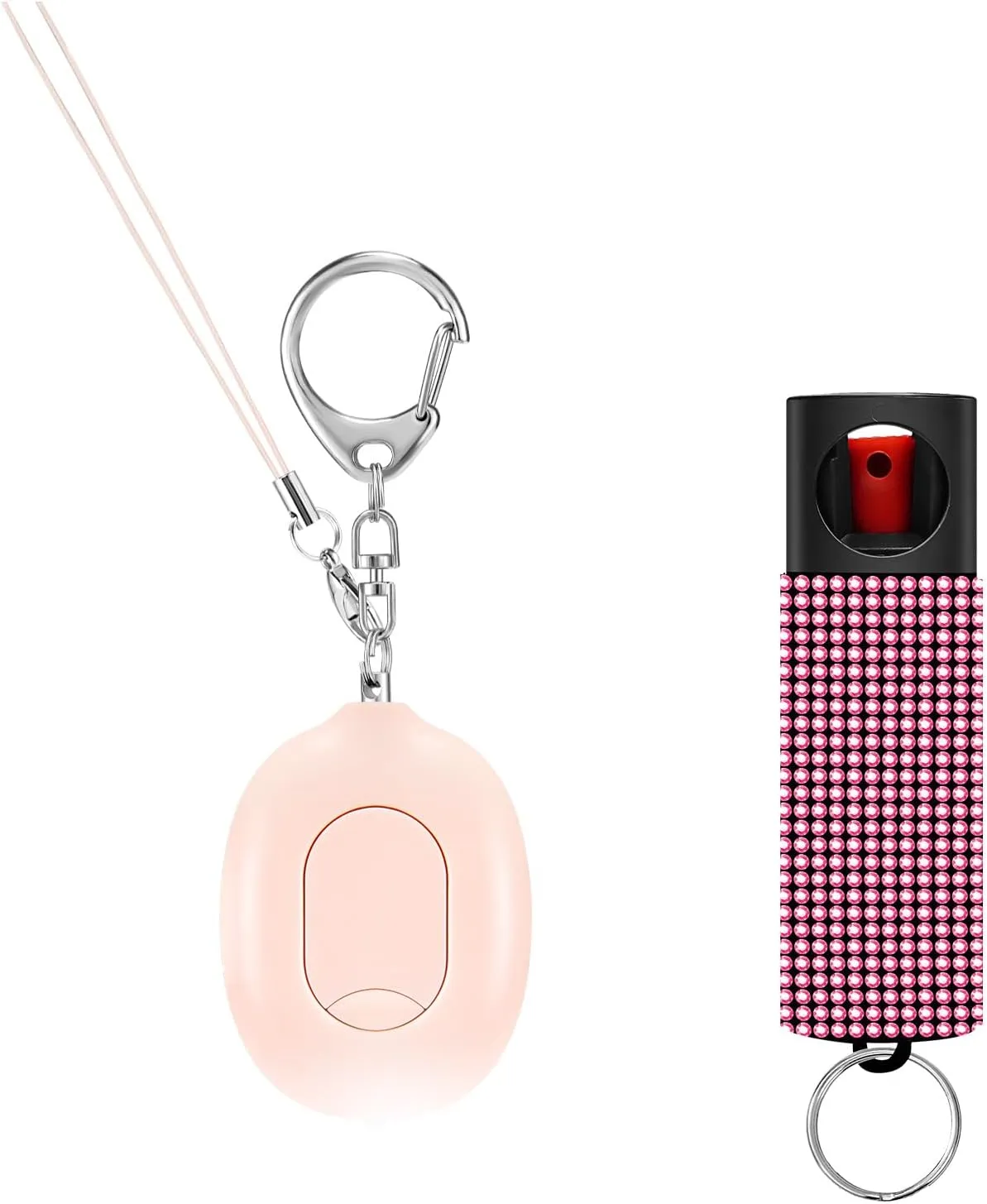 Personal Safety Alarm with Pepper Spray Gel, Self Defence Defense Keychain for Women Protection, Travel Hotel Door Stop Alarm, Luggage Anti-Theft, 130dB Siren, Mini Flashlight Pink & Pink