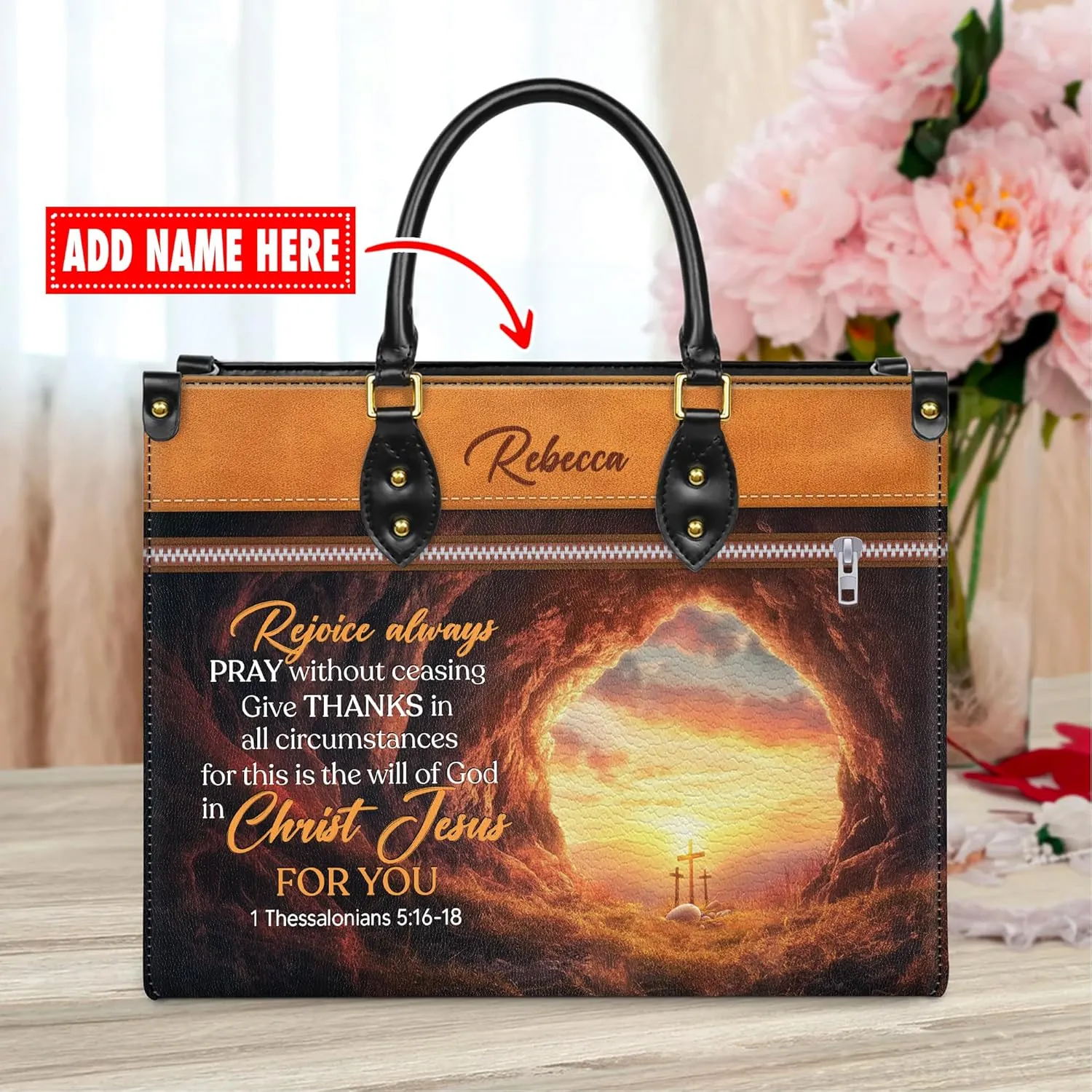 Personalized Leather Handbag for Women, Custom Name Church Bag, Christian Gifts, Mother Day's Gift for God Lovers