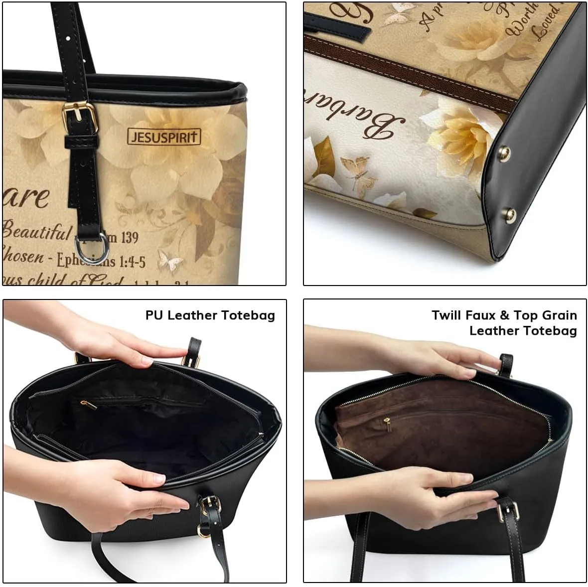 Personalized Leather Tote Bags For Women - Christmas Gifts For Women - Christian Gifts