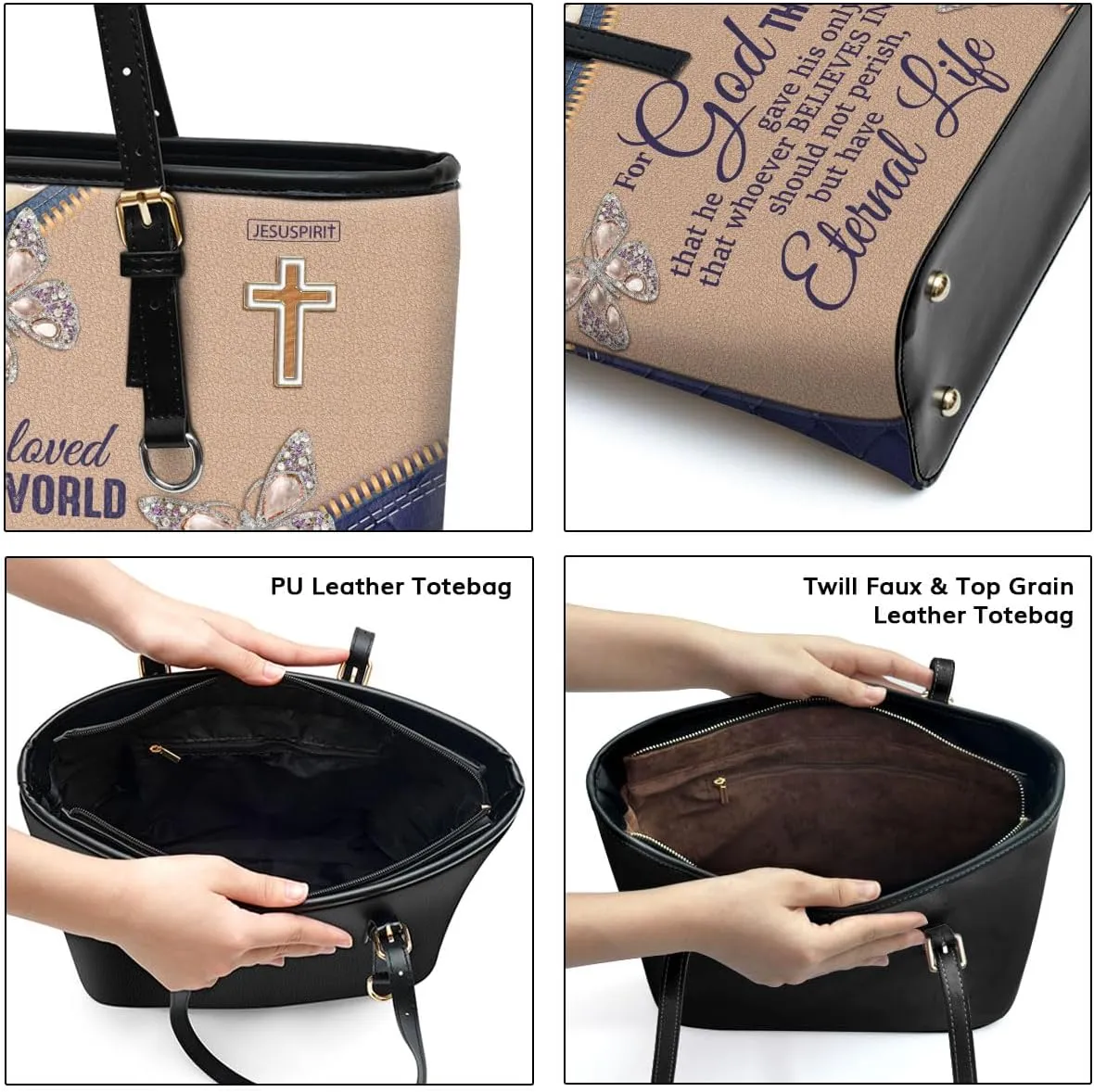 Personalized Leather Tote Bags For Women - Christmas Gifts For Women - Christian Gifts