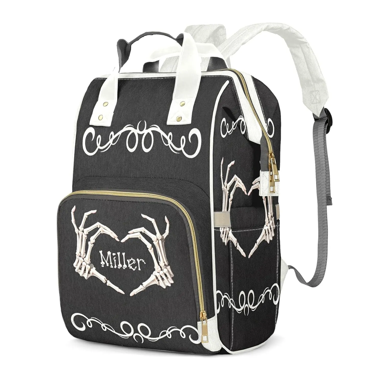 Personalized Skull Heart Art Diaper Bag Backpack Name Custom Mommy Baby Bags Casual Travel Daypack for Mom Gifts