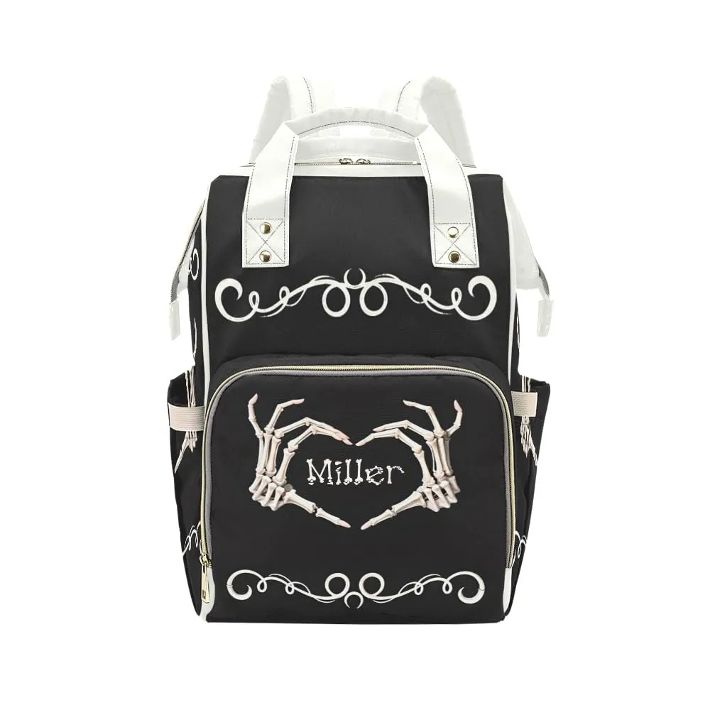 Personalized Skull Heart Art Diaper Bag Backpack Name Custom Mommy Baby Bags Casual Travel Daypack for Mom Gifts