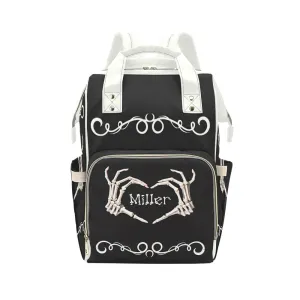 Personalized Skull Heart Art Diaper Bag Backpack Name Custom Mommy Baby Bags Casual Travel Daypack for Mom Gifts