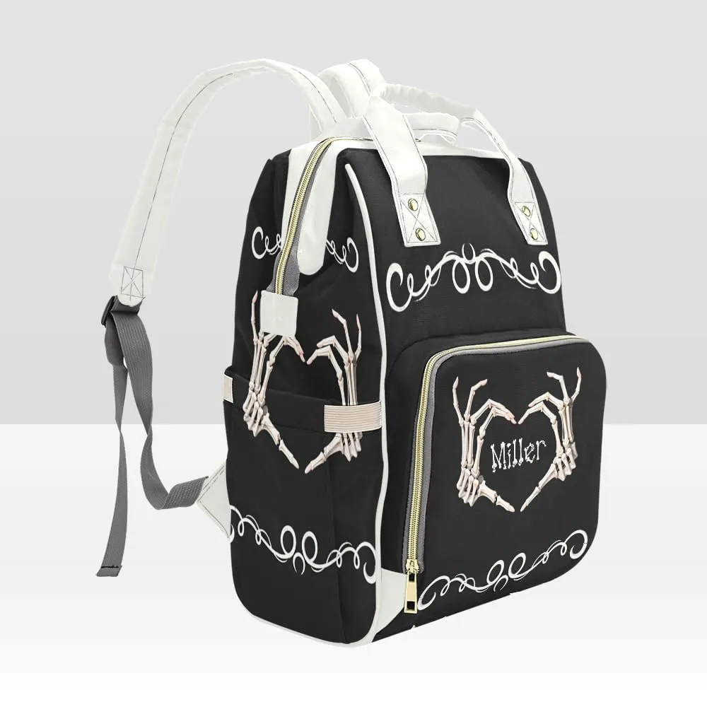 Personalized Skull Heart Art Diaper Bag Backpack Name Custom Mommy Baby Bags Casual Travel Daypack for Mom Gifts