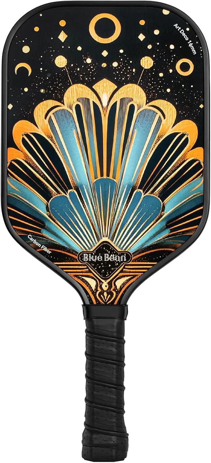 Pickleball Paddles,16MM Pickleaball Paddle with Carbon Fiber Sandblasted Finish&Polymer Honeycomb Core Provides Lighter Weight(8.11 Oz)&Higher Grit&Spin,BlueBean