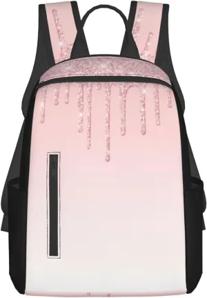 Pink Glitter Drip Lightweight Backpack For Women Men, Casual Polyester Daypack Bookbag Travel Hiking Bag, Durable Laptop Backpack